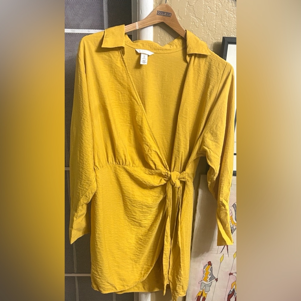 H&M Mustard Wrap Midi Dress